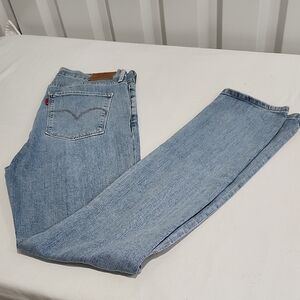 Levis 724 High Rise Stretch Light Blue Distressed Denim Jeans Size 31x32